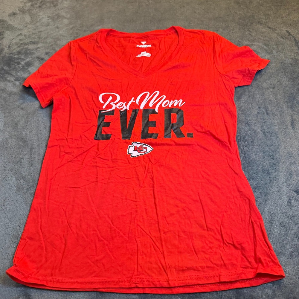 Fanatics Red Kansas City Chiefs Best‎ Mom EVER V Neck T Shirt Womens Medium